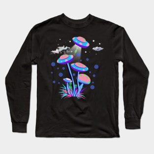 Mushroom UFO and Aliens Long Sleeve T-Shirt